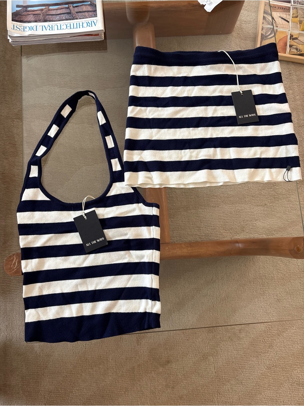 All The Rows Navy & White Striped Knit Dress Set